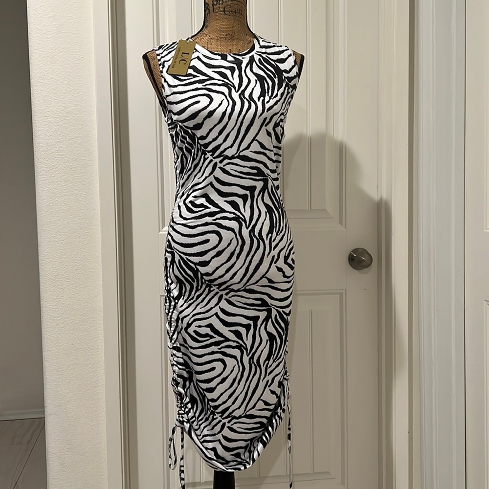 Animal print drawstrings sleeveless Dress size L